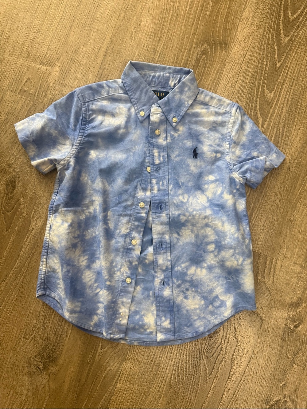 Ralph Lauren Blue & White Tie-Dye Short-Sleeve Button-Down Shirt - Kids